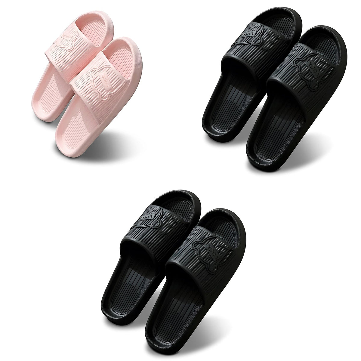 EVA Sliders, Set of 3 Pairs – Mixed Colour or All-Black Sets, EU 36 to 45 - 40-41, 2 x Black + 1 x Pink