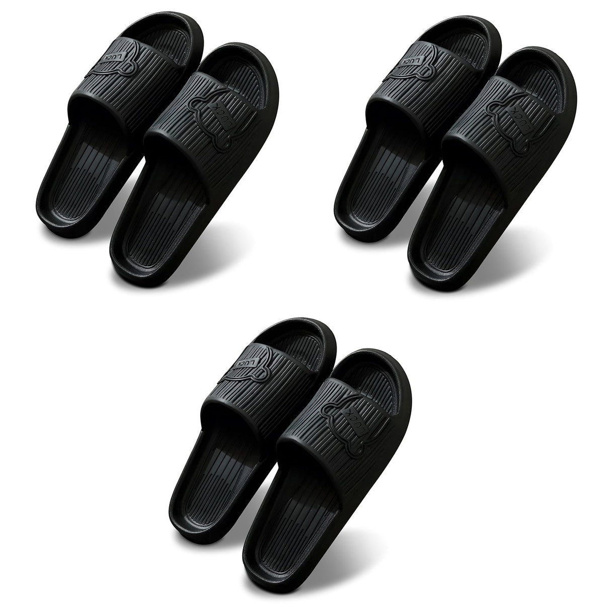 EVA Sliders, Set of 3 Pairs – Mixed Colour or All-Black Sets, EU 36 to 45 - 42-43, 3 x Black