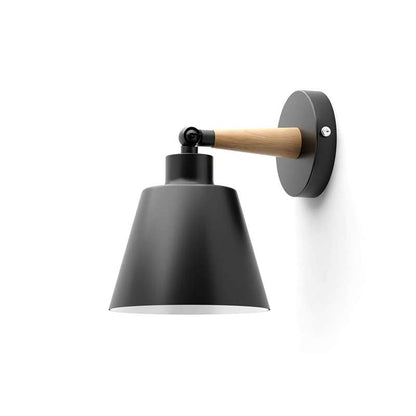 Wood & Metal Wall Light with Bell Shade – Black, Rotatable, E27 - Without Bulb, Black, Single