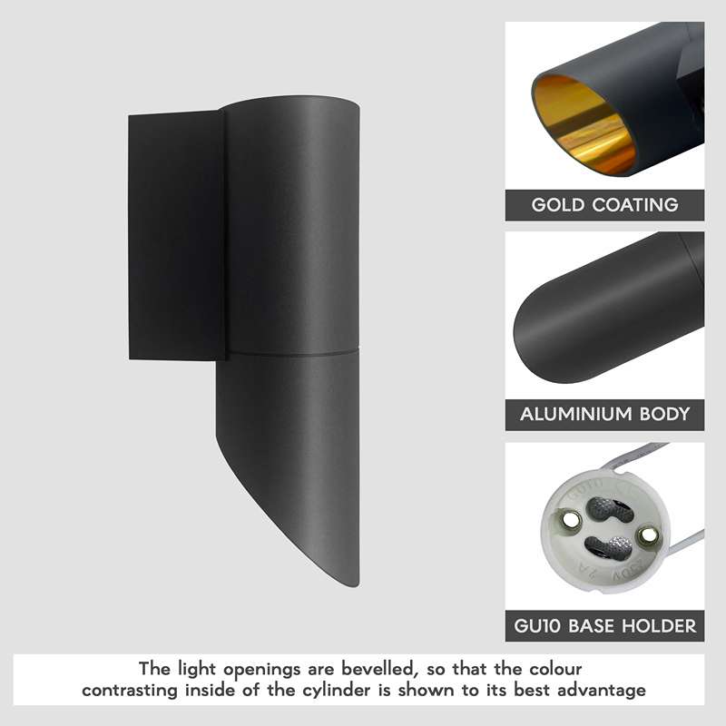 Black Aluminium Cylinder Wall Light – GU10 Downlight - photo 2