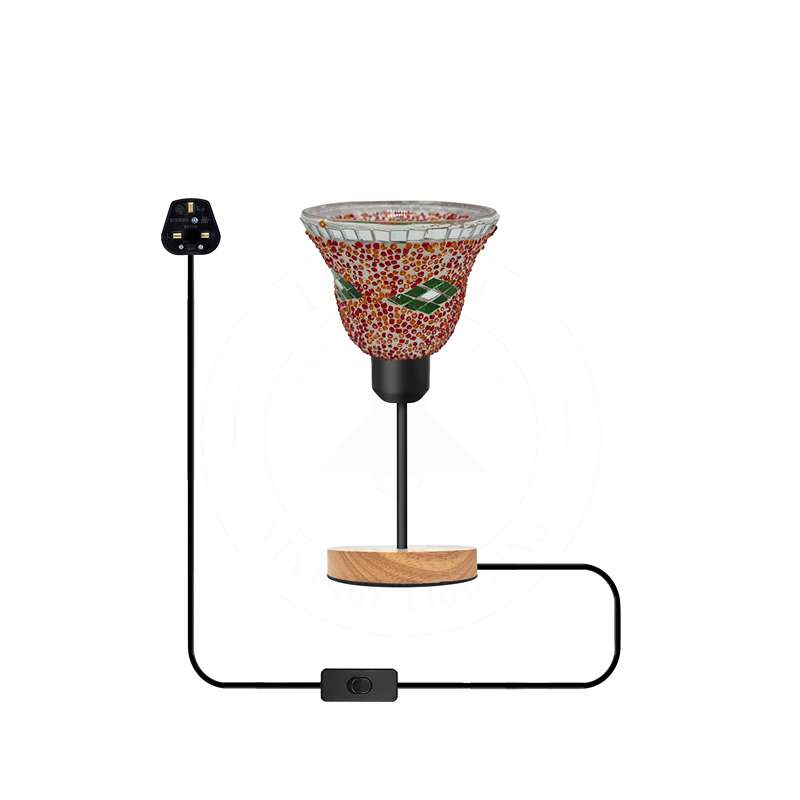 Mosaic Glass Bedside Table Lamp Wooden Base E27 Plug-In - Without Bulb
