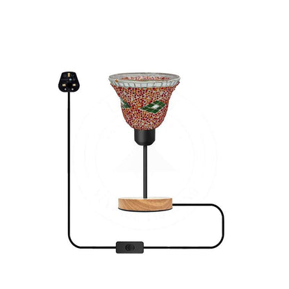 Mosaic Glass Bedside Table Lamp Wooden Base E27 Plug-In - Without Bulb