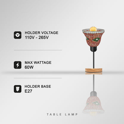 Mosaic Glass Bedside Table Lamp Wooden Base E27 Plug-In - photo 2