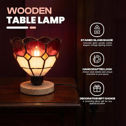 Tiffany Style Mosaic Glass Table Lamp with Wooden Base E27 - photo 3