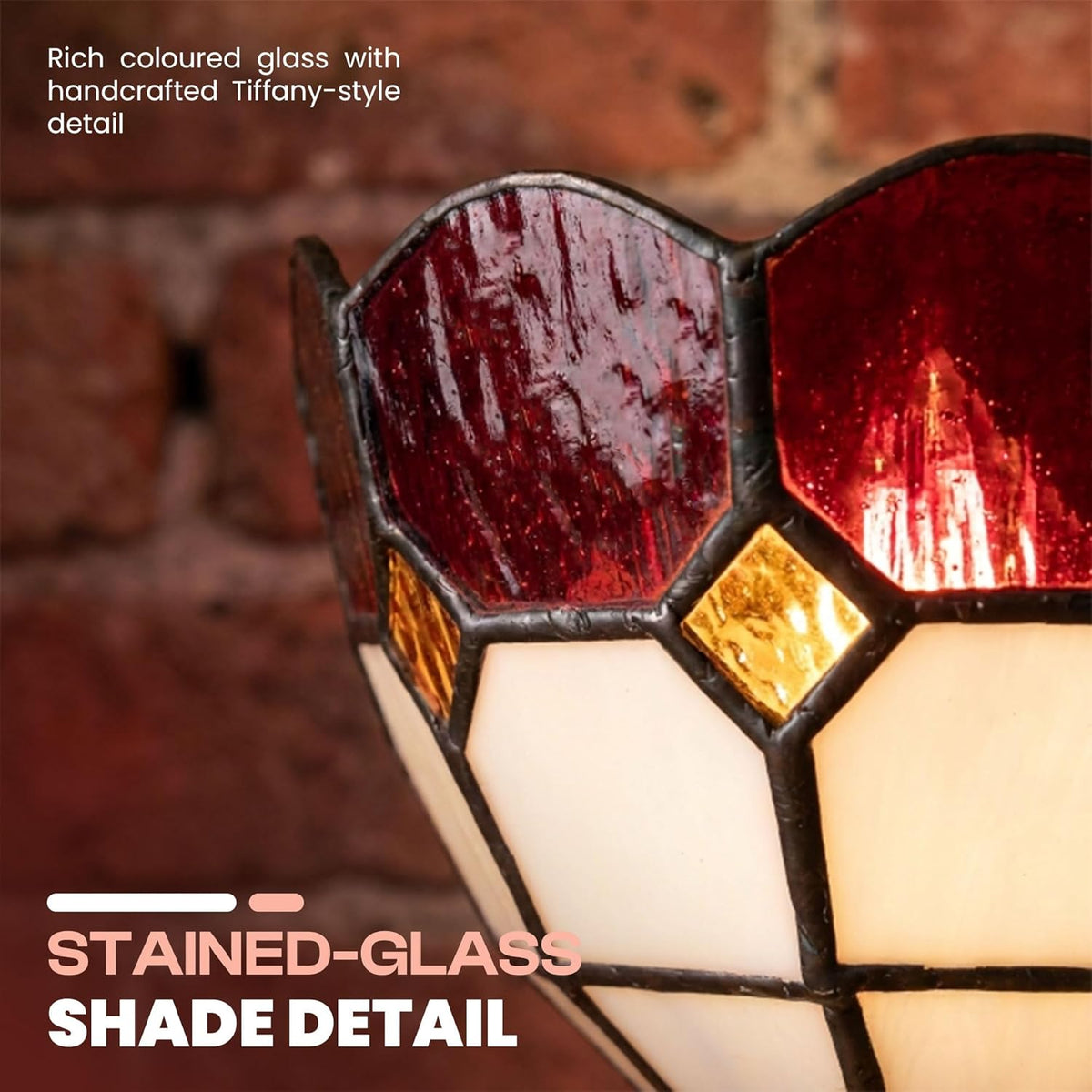 Tiffany Style Mosaic Glass Table Lamp with Wooden Base E27 - photo 4