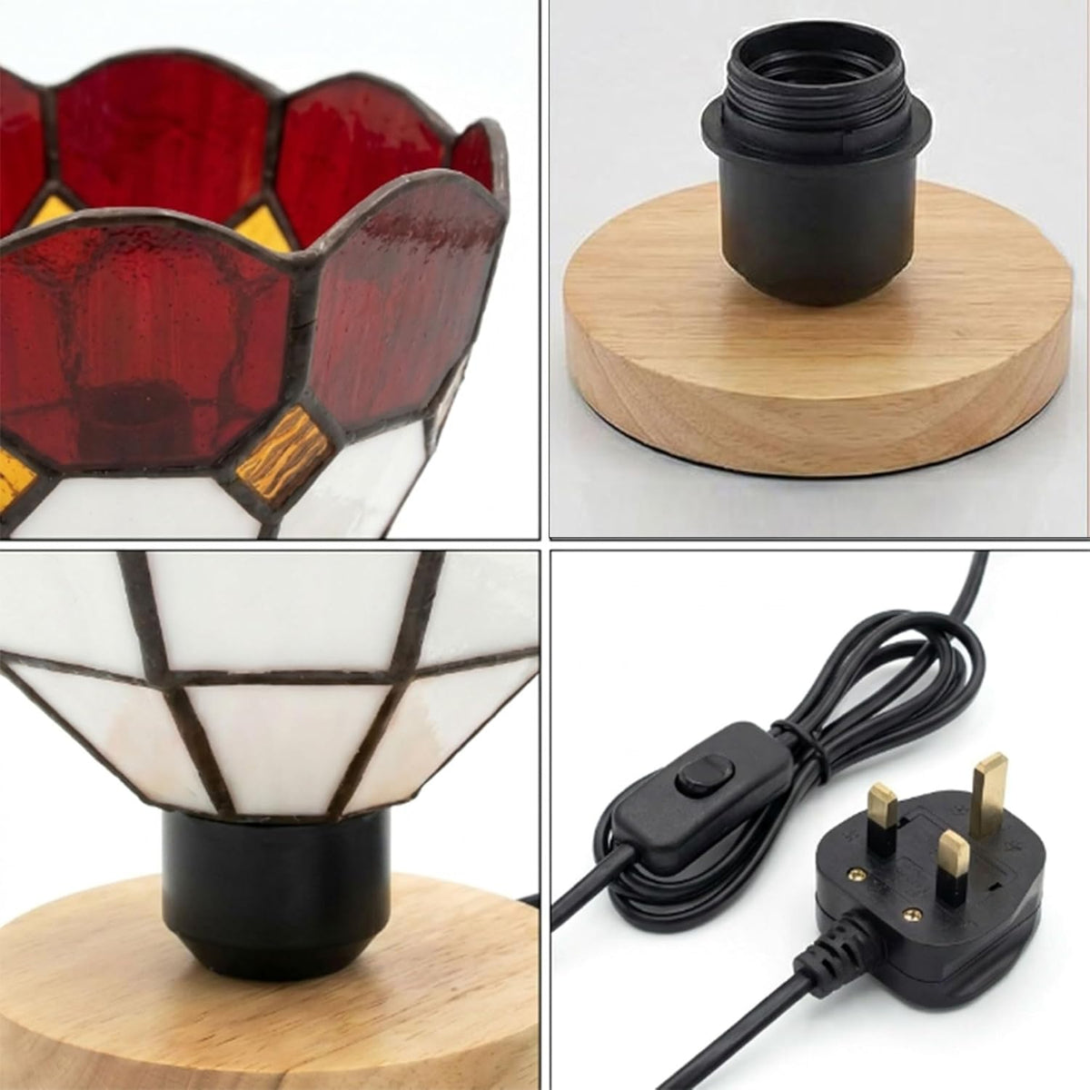 Tiffany Style Mosaic Glass Table Lamp with Wooden Base E27 - photo 5
