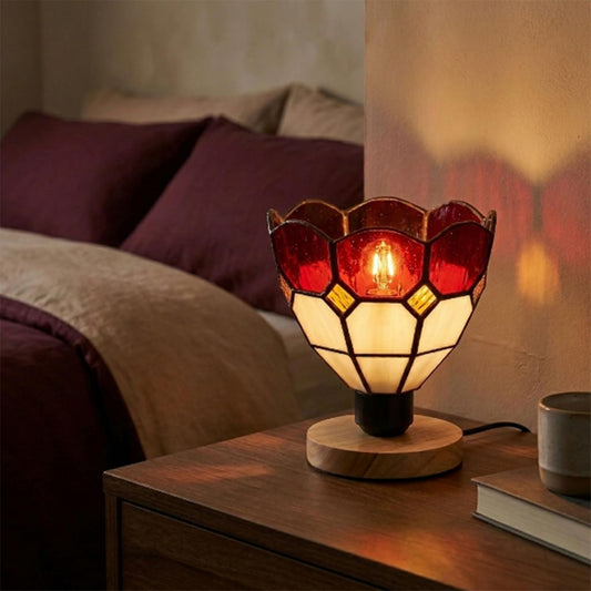 Tiffany Style Mosaic Glass Table Lamp with Wooden Base E27