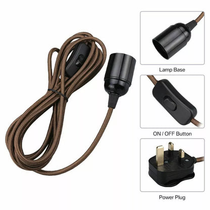 Plug-In Pendant Light Cord – 2 m Brown Fabric Cable, Switch, E27 - photo 2