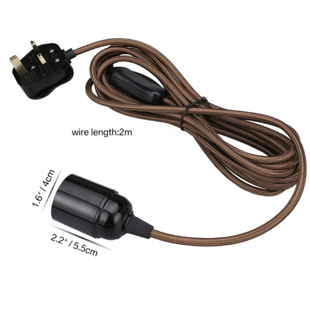 Plug-In Pendant Light Cord – 2 m Brown Fabric Cable, Switch, E27 - photo 3