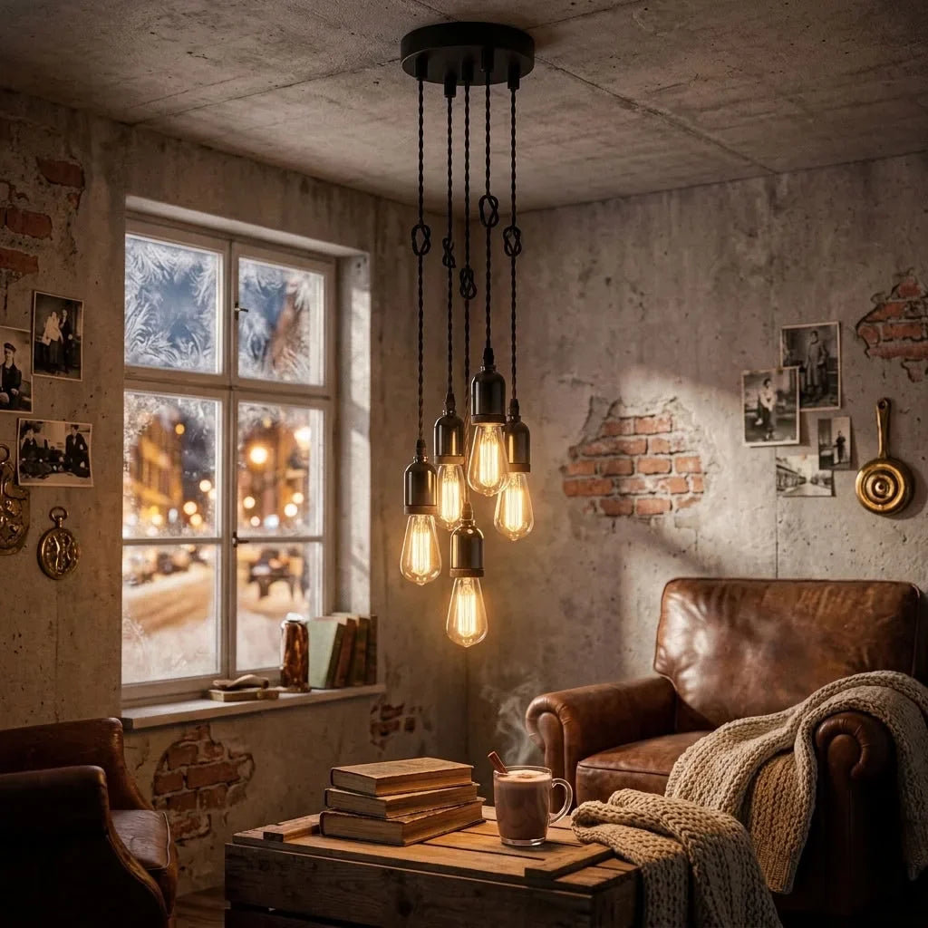 4-Light Cluster Pendant – Black Twisted Flex, E27 - photo 4