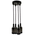 4-Light Cluster Pendant – Black Twisted Flex, E27 - Black, No Shade, Without Bulb
