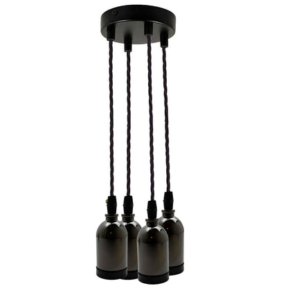 4-Light Cluster Pendant – Black Twisted Flex, E27 - Black, No Shade, Without Bulb