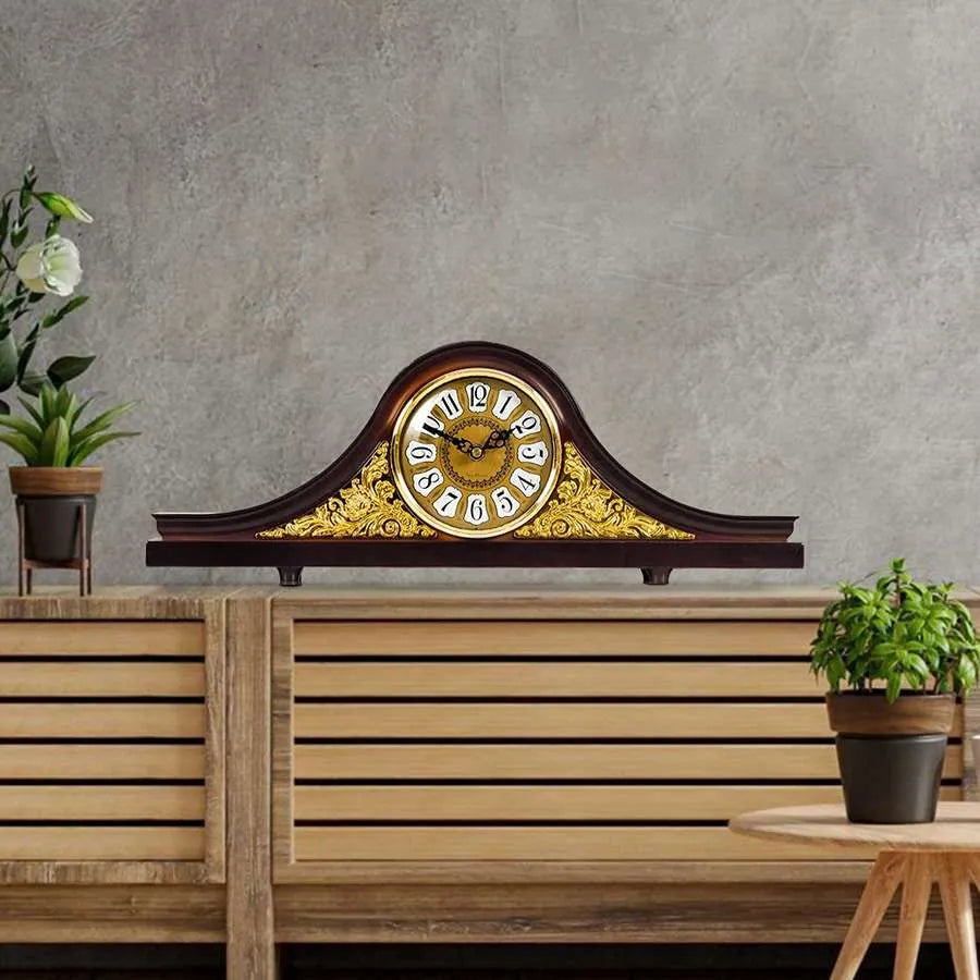 Napoleon Mantel Clock – Long Low Design, 50 cm, Brown & Gold - photo 3
