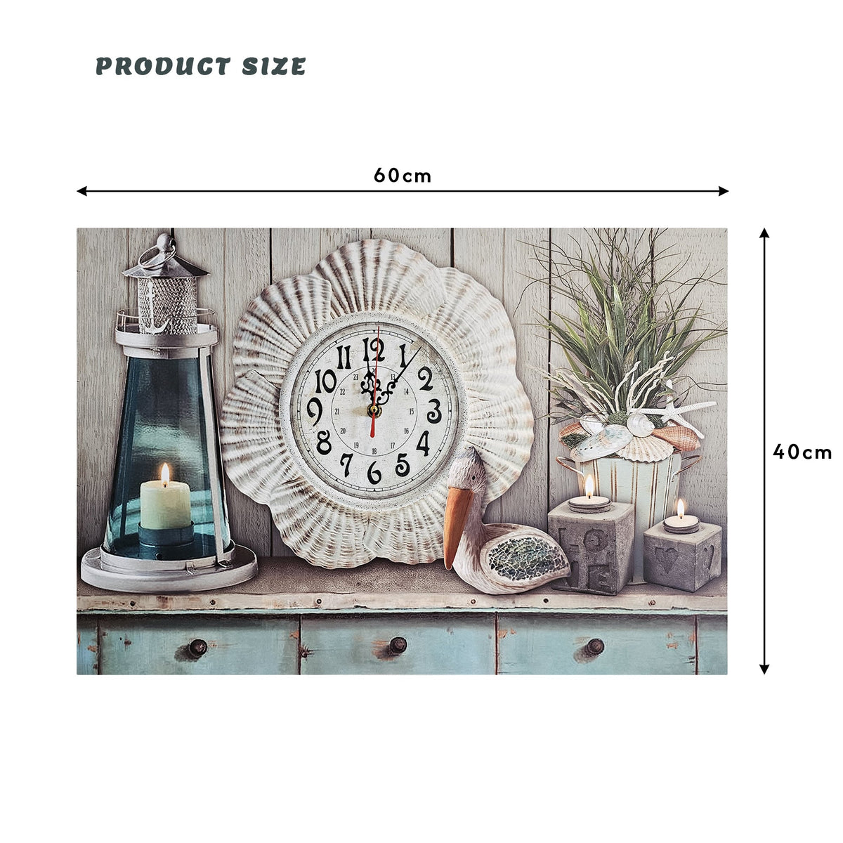 Seaside Lighthouse Picture Wall Clock – 60 x 40 cm, Wooden - photo 3