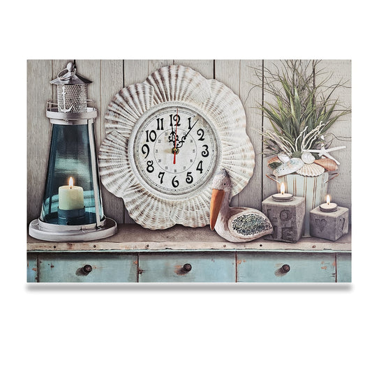 Seaside Lighthouse Picture Wall Clock – 60 x 40 cm, Wooden