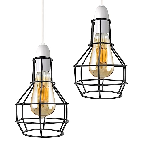Nest Cage Lamp Shade – Easy Fit with Reducer Ring - with Reducer Ring, Black, Pack of 2