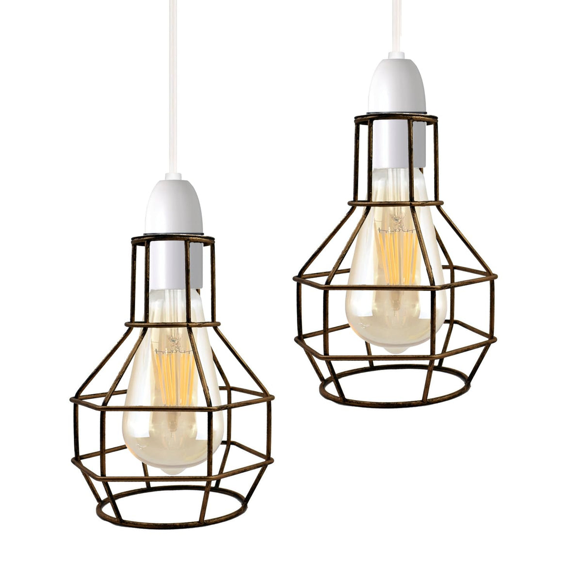 Nest Cage Lamp Shade – Easy Fit with Reducer Ring - with Reducer Ring, Brushed Copper, Pack of 2