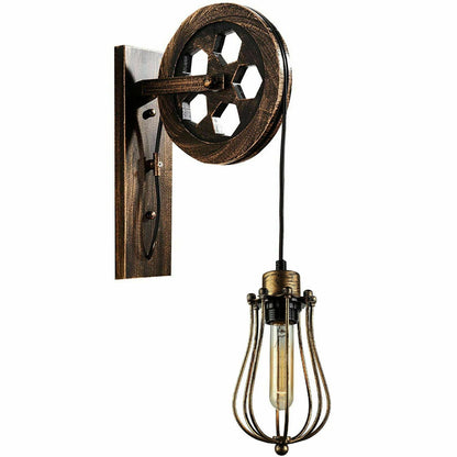 Pulley Wheel Wall Light with Cage – Black, Copper or Silver, E27 - photo 6