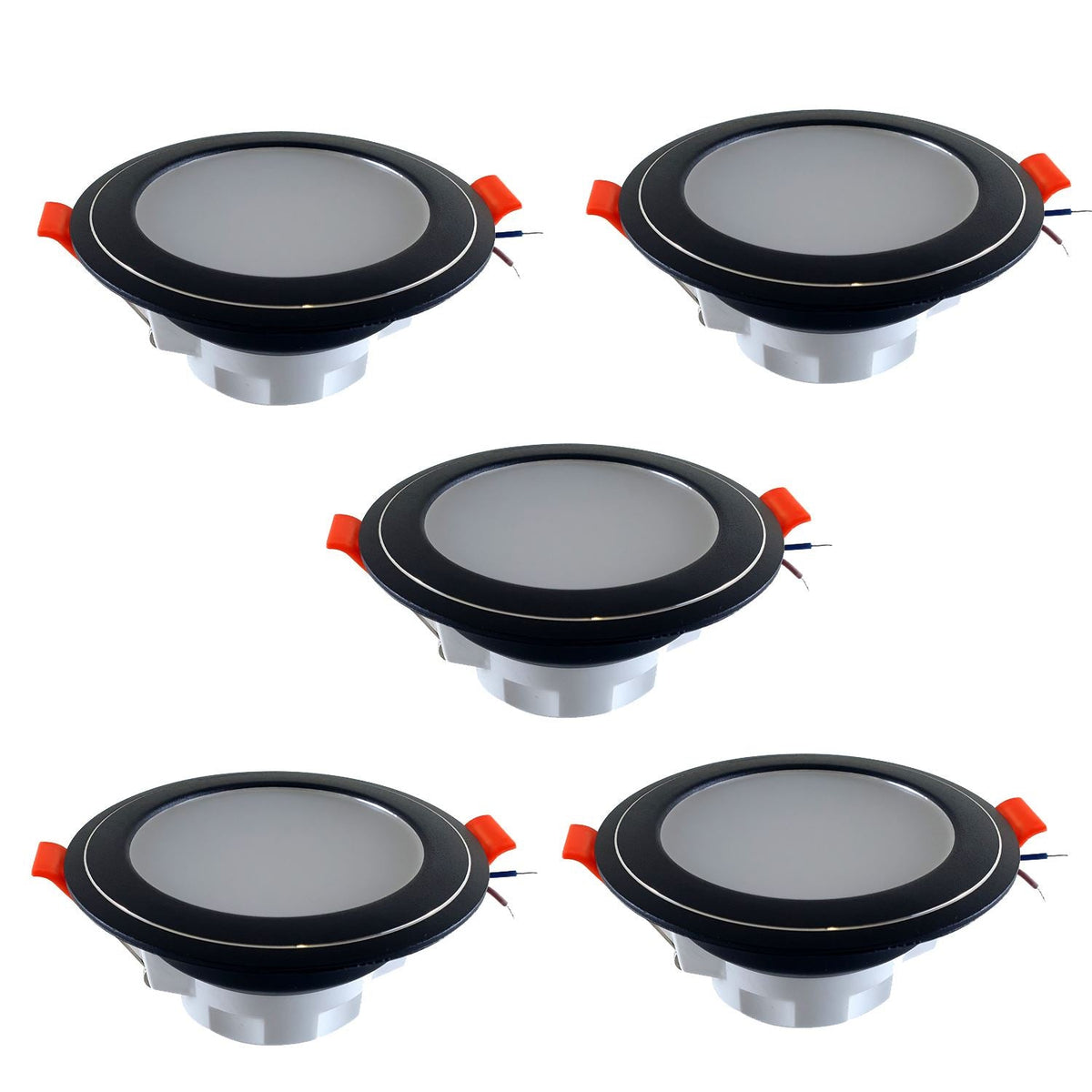 5W LED Recessed Downlight – Round, Black Trim, Cool White - Standard, Pack of 5, Without Bulb