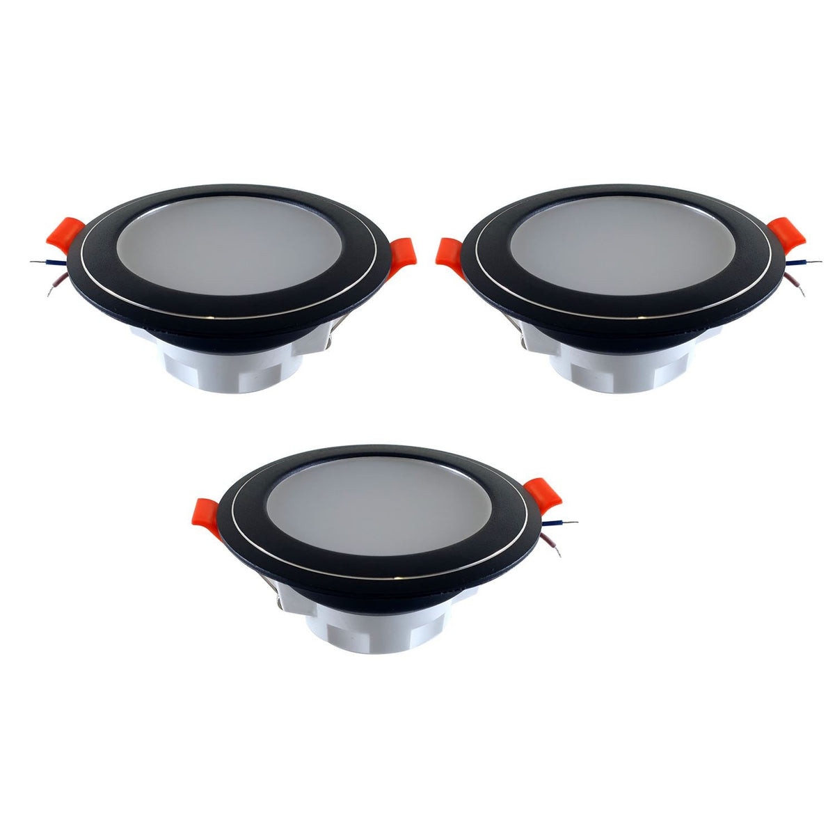 5W LED Recessed Downlight – Round, Black Trim, Cool White - Standard, Pack of 3, Without Bulb