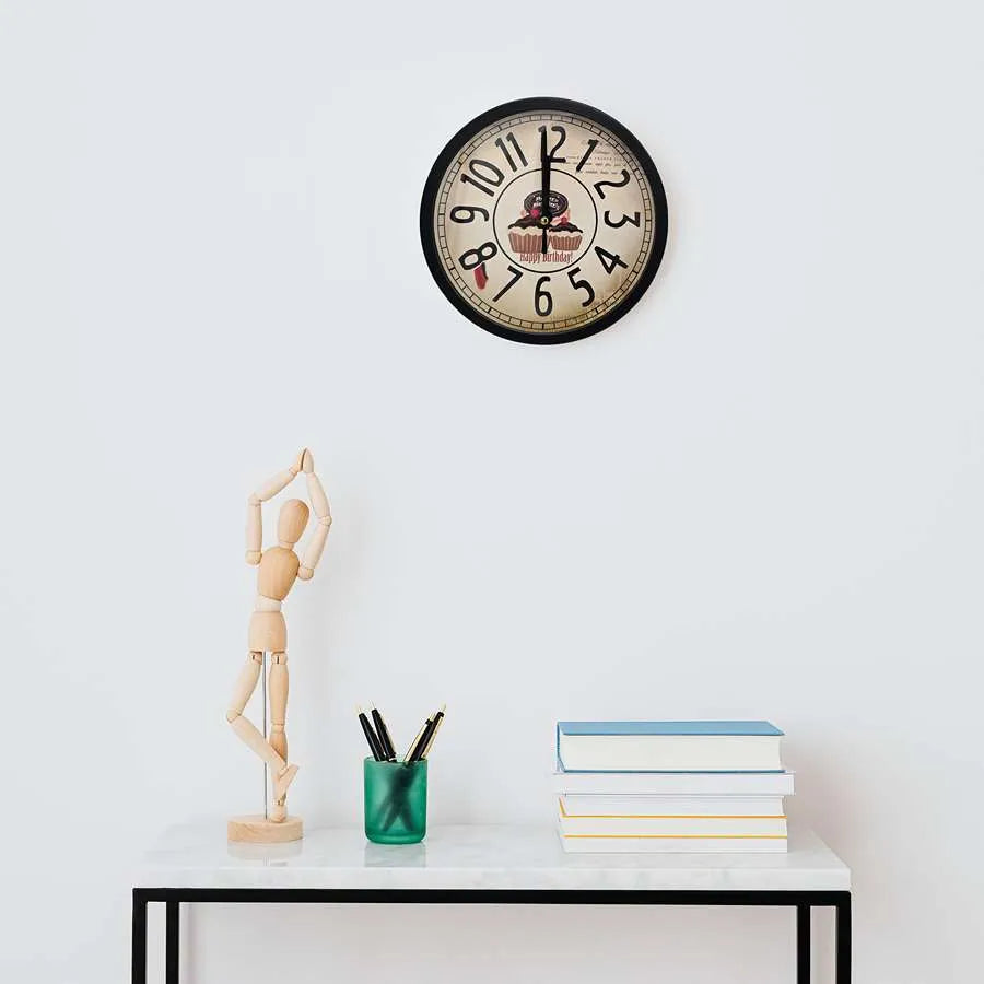 Happy Birthday Cupcake Wall Clock – 20 cm, Black Frame, Non-Ticking - photo 4