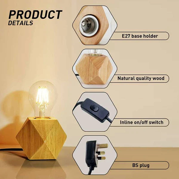 Nordic Wooden Table Lamp Base E27 – Diamond, Round & Square - photo 15