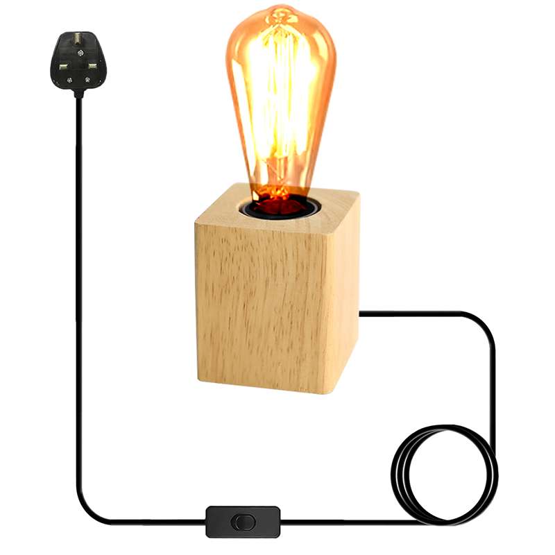 Nordic Wooden Table Lamp Base E27 – Diamond, Round & Square - photo 3