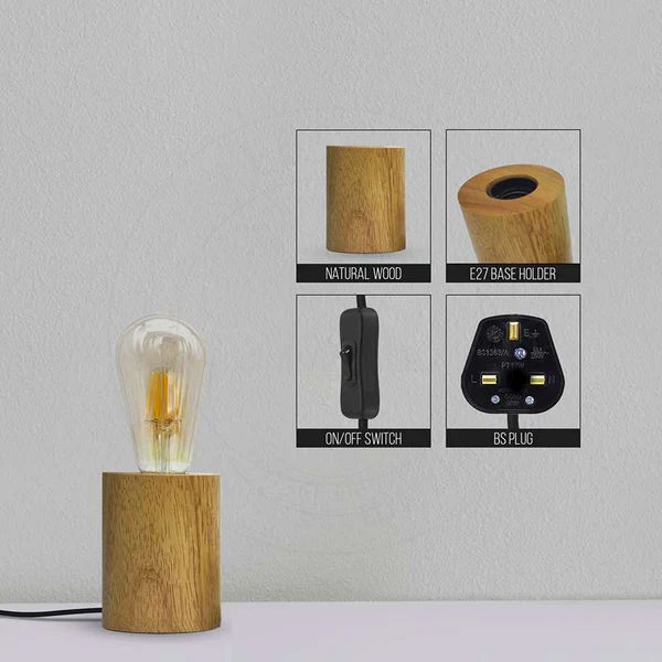 Nordic Wooden Table Lamp Base E27 – Diamond, Round & Square - photo 8