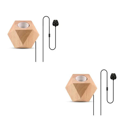 Nordic Wooden Table Lamp Base E27 – Diamond, Round & Square - Pack of 2, Diamond, Without Bulb