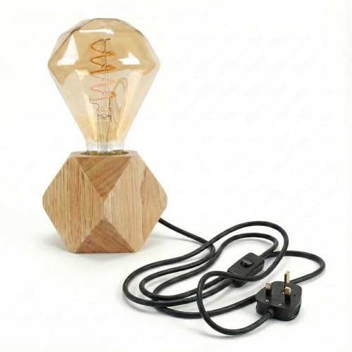 Nordic Wooden Table Lamp Base E27 – Diamond, Round & Square - Single, Diamond, G95 Decorative Bulb