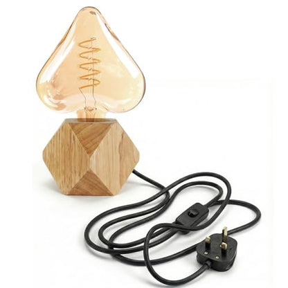 Nordic Wooden Table Lamp Base E27 – Diamond, Round & Square - Single, Diamond, Heart Filament Bulb
