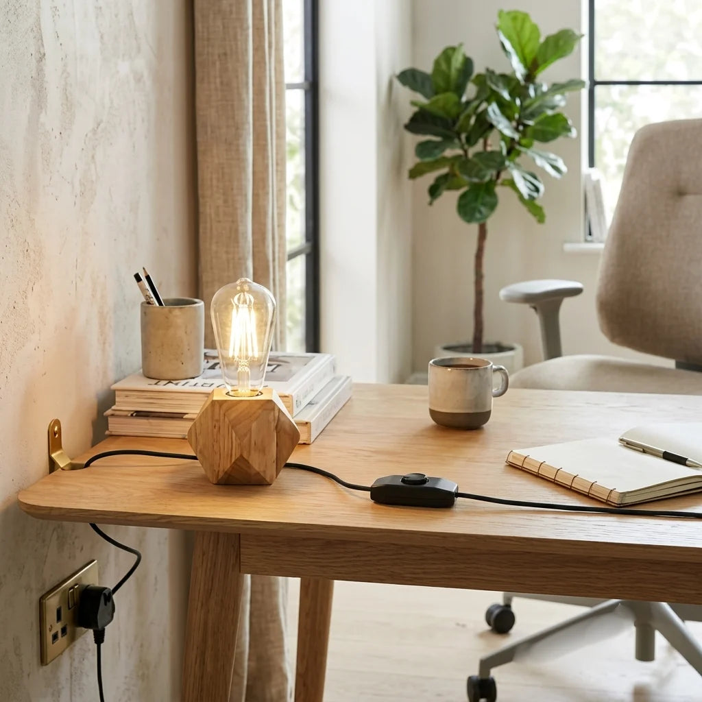 Nordic Wooden Table Lamp Base E27 – Diamond, Round & Square - photo 29