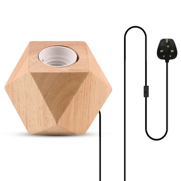 Nordic Wooden Table Lamp Base E27 – Diamond, Round & Square - Single, Diamond, Without Bulb