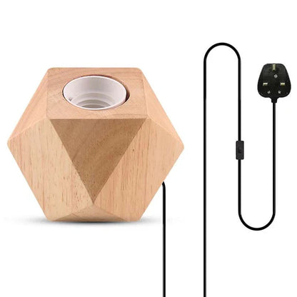 Nordic Wooden Table Lamp Base E27 – Diamond, Round & Square - Single, Diamond, Without Bulb