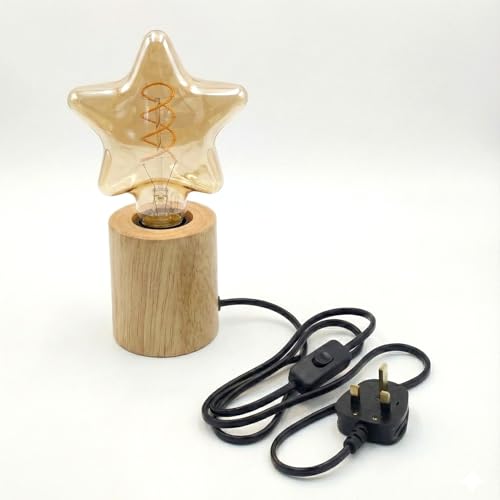 Nordic Wooden Table Lamp Base E27 – Diamond, Round & Square - Single, Round, Star Filament Bulb