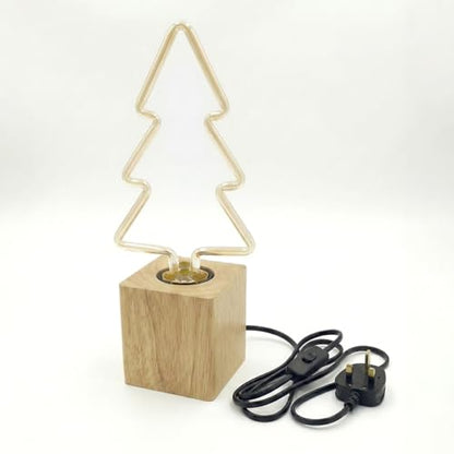 Nordic Wooden Table Lamp Base E27 – Diamond, Round & Square - Single, Square, Christmas Tree Filament Bulb