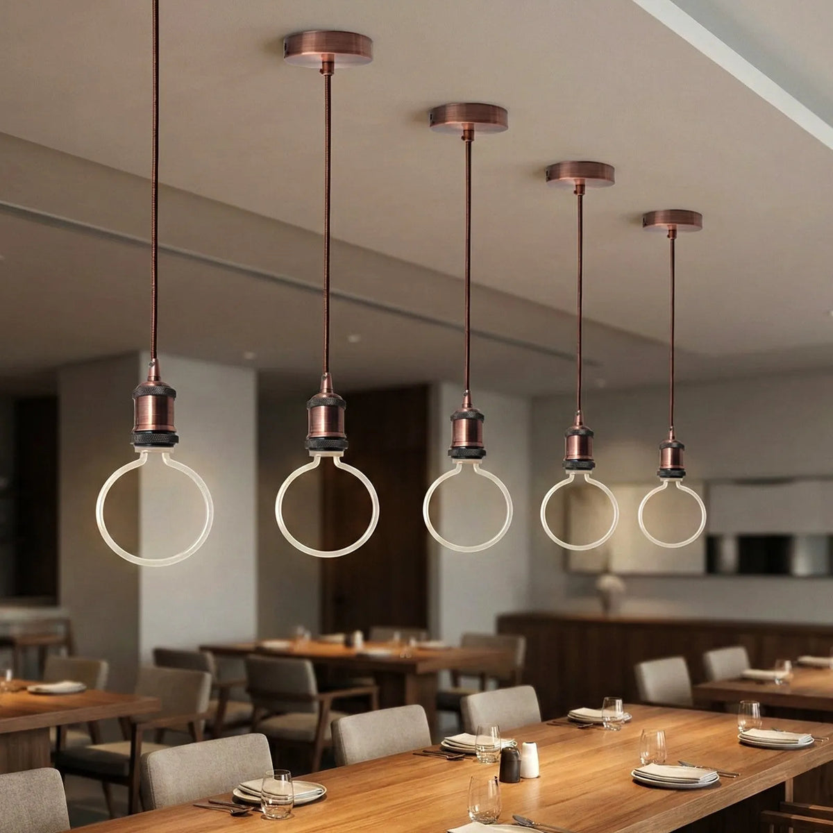 Copper Pendant Light – Novelty LED Filament Bulb or Metal Shade, E27 - photo 8