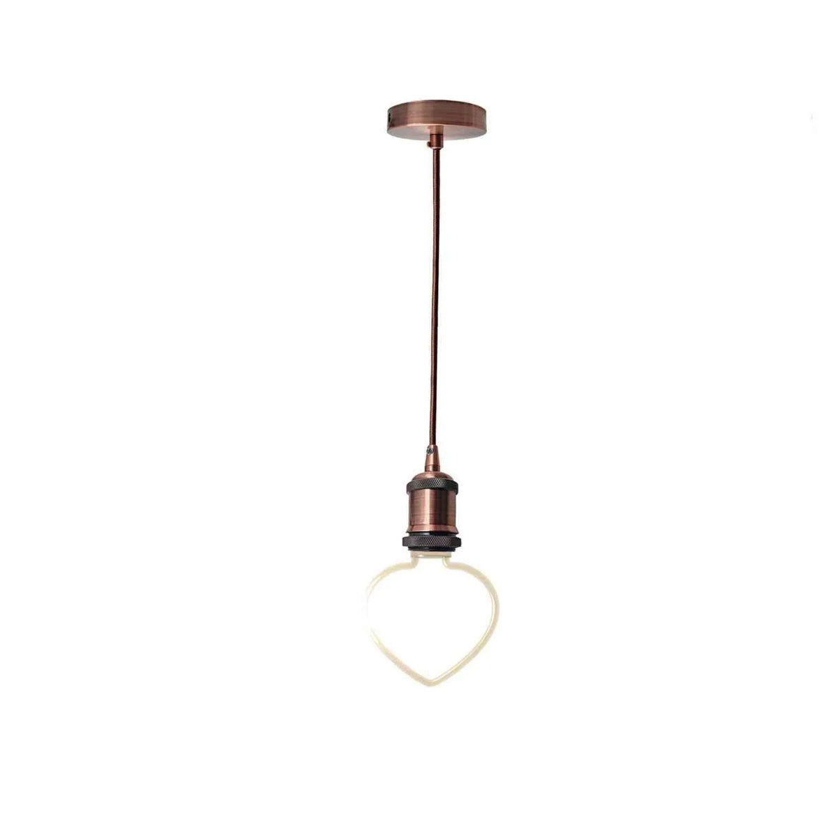 Copper Pendant Light – Novelty LED Filament Bulb or Metal Shade, E27 - Copper, No Shade, Heart Bulb, Novelty LED Filament Bulb