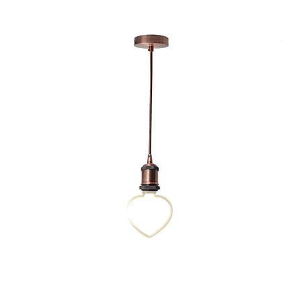 Copper Pendant Light – Novelty LED Filament Bulb or Metal Shade, E27 - Copper, No Shade, Heart Bulb, Novelty LED Filament Bulb