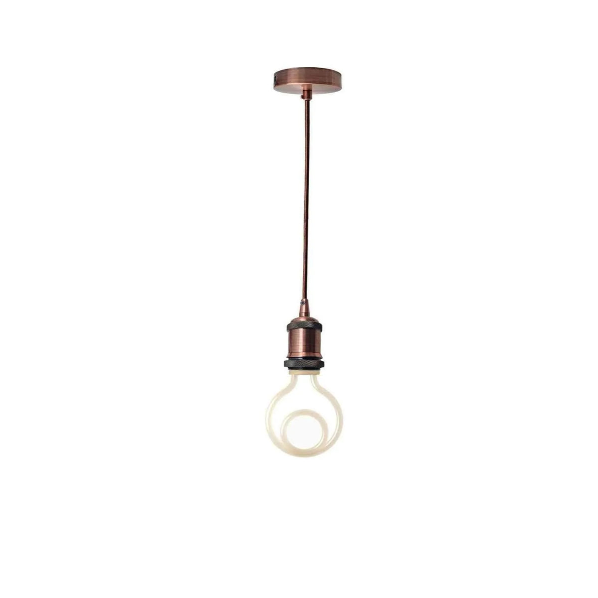 Copper Pendant Light – Novelty LED Filament Bulb or Metal Shade, E27 - Copper, No Shade, Double Ring Bulb, Novelty LED Filament Bulb