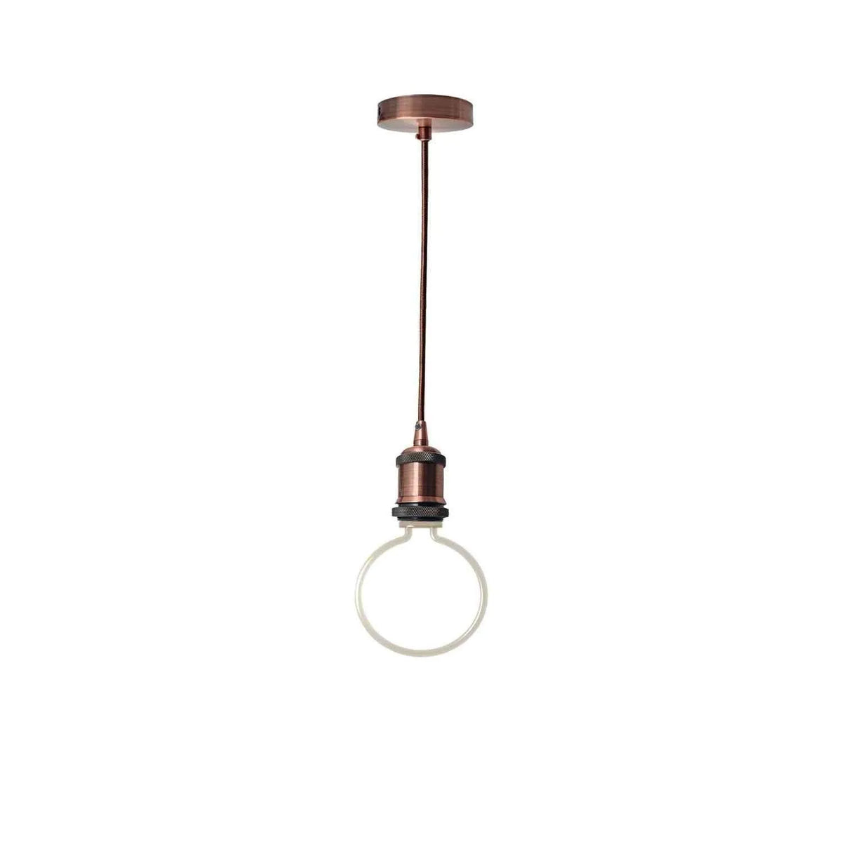Copper Pendant Light – Novelty LED Filament Bulb or Metal Shade, E27 - Copper, No Shade, Ring Bulb, Novelty LED Filament Bulb