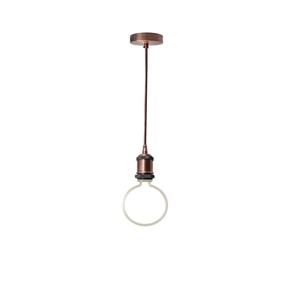 Copper Pendant Light – Novelty LED Filament Bulb or Metal Shade, E27 - Copper, No Shade, Ring Bulb, Novelty LED Filament Bulb