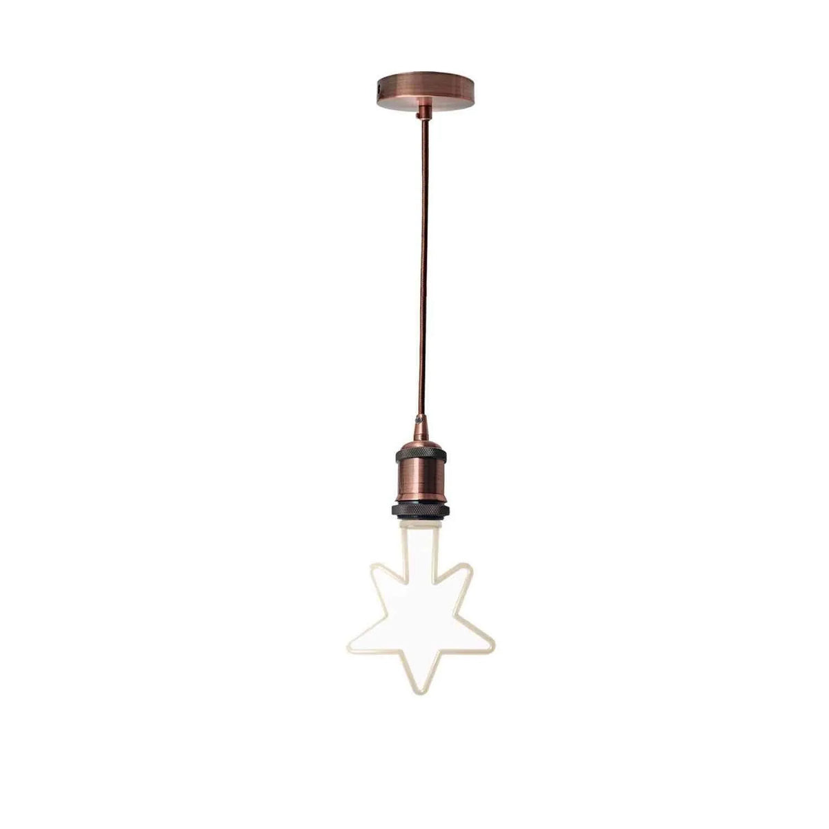 Copper Pendant Light – Novelty LED Filament Bulb or Metal Shade, E27 - Copper, No Shade, Star Bulb, Novelty LED Filament Bulb