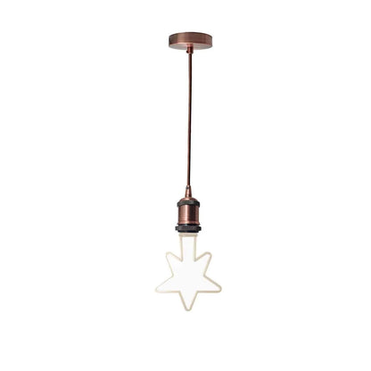 Copper Pendant Light – Novelty LED Filament Bulb or Metal Shade, E27 - Copper, No Shade, Star Bulb, Novelty LED Filament Bulb
