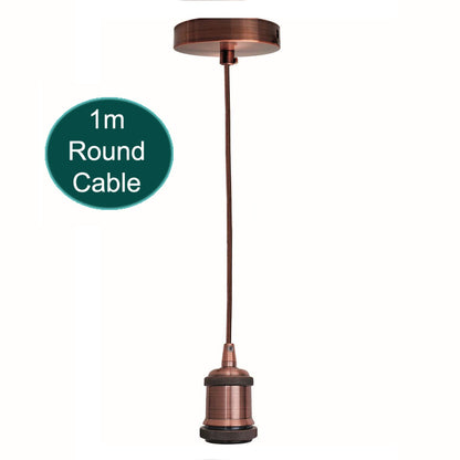 Copper Pendant Light – Novelty LED Filament Bulb or Metal Shade, E27 - Copper, No Shade, Without Bulb