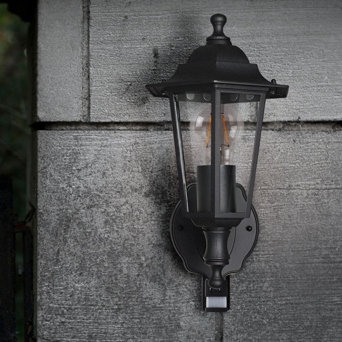 Outdoor Lantern Wall Light with PIR Sensor IP44 – Black, E27 - photo 2