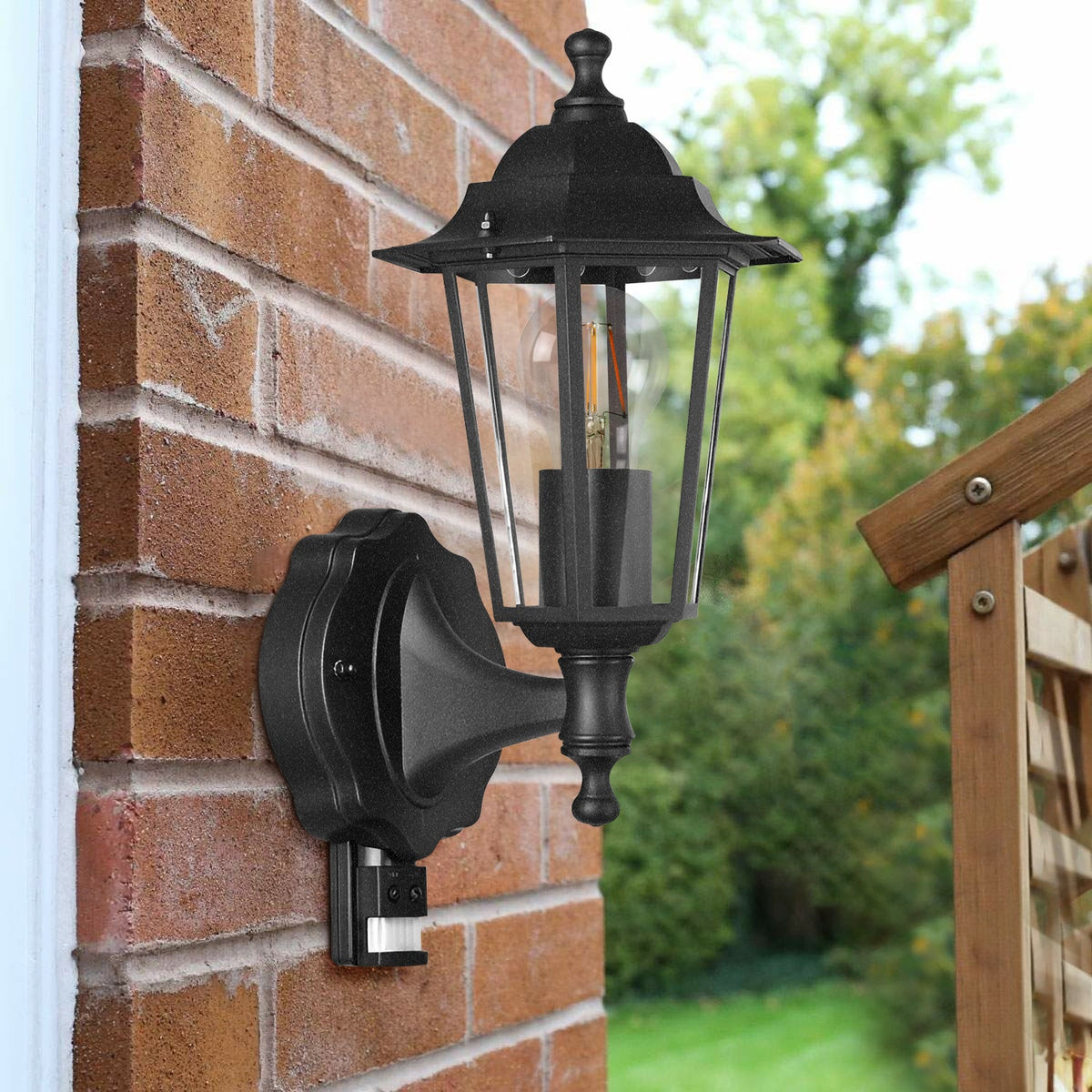 Outdoor Lantern Wall Light with PIR Sensor IP44 – Black, E27 - photo 3