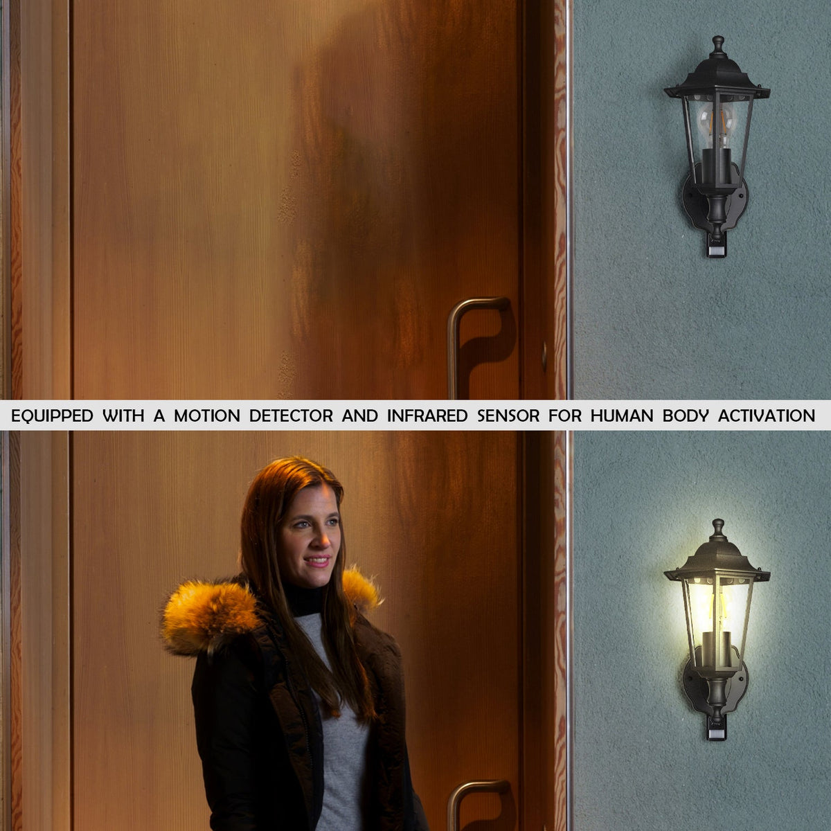 Outdoor Lantern Wall Light with PIR Sensor IP44 – Black, E27 - photo 6