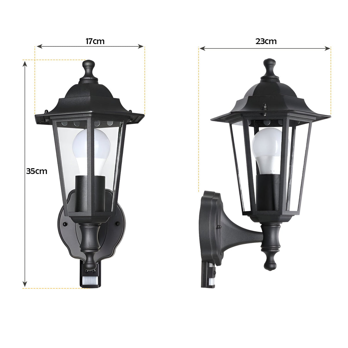 Outdoor Lantern Wall Light with PIR Sensor IP44 – Black, E27 - photo 7