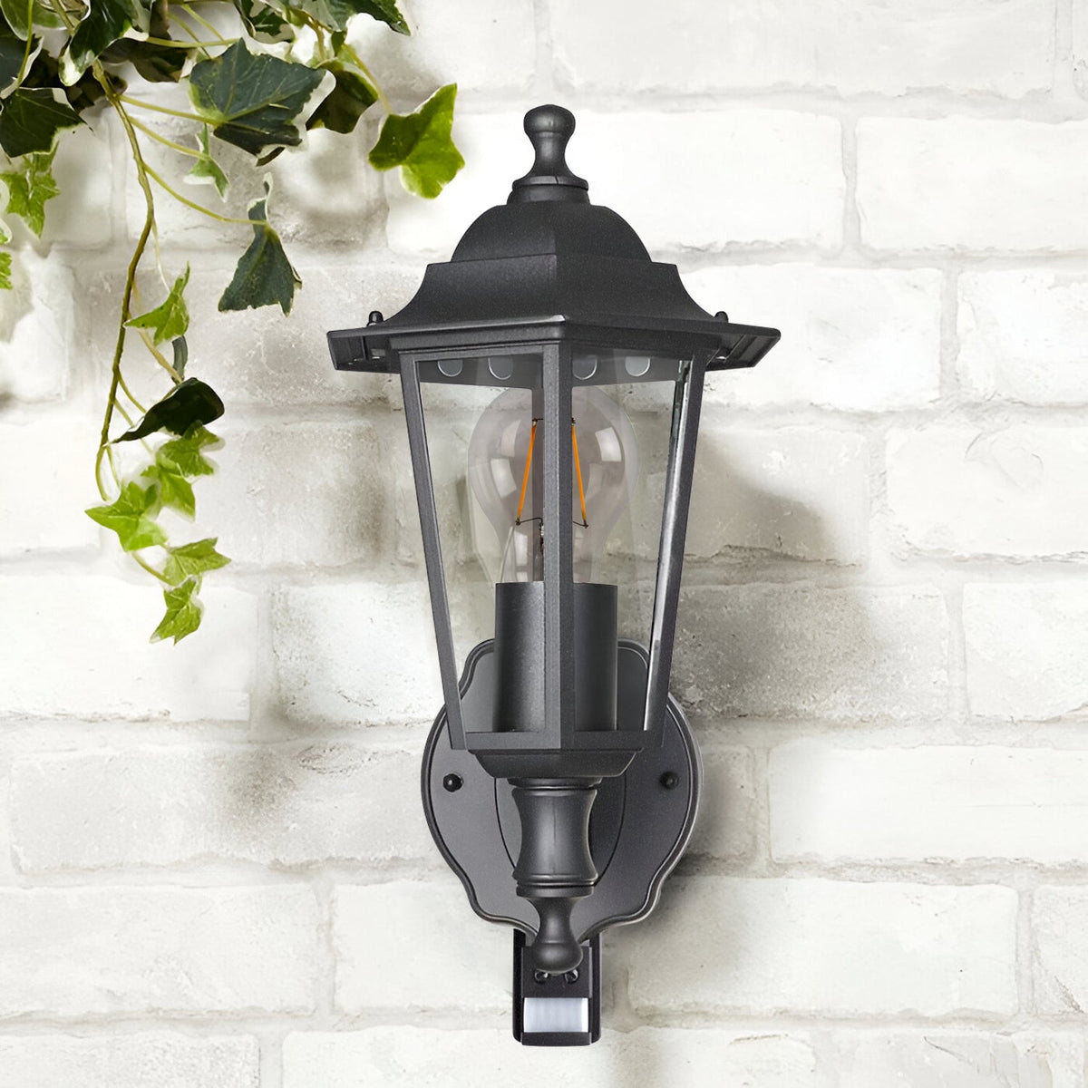 Outdoor Lantern Wall Light with PIR Sensor IP44 – Black, E27
